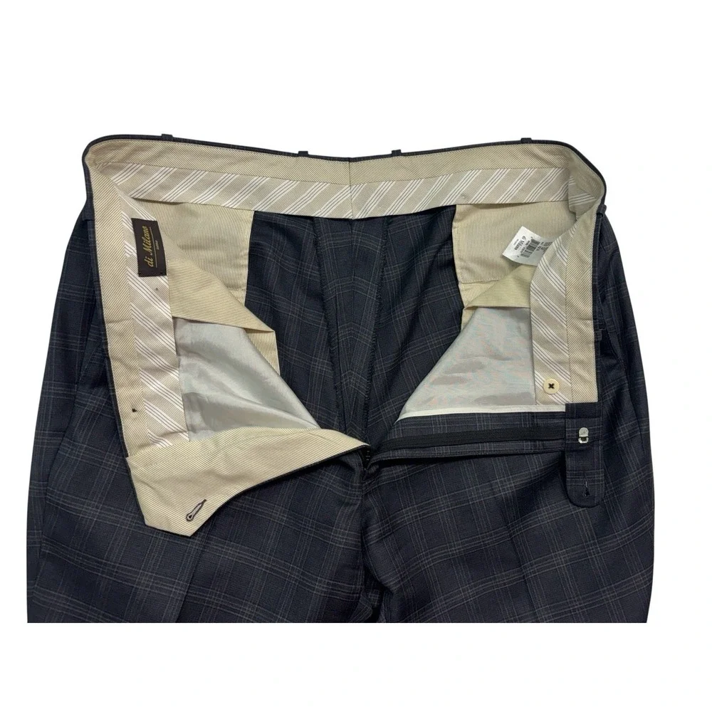 Di Milano 42x32 Blue Gray Plaid Dress Suit Pants Trousers Wool Flat‎ Front Mens